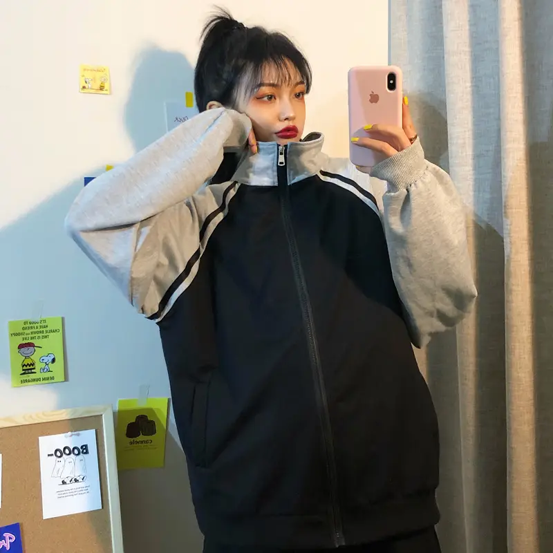 Women Baseball Jacket Black Grey Plus Size Spring Fall 2025 — feature 19