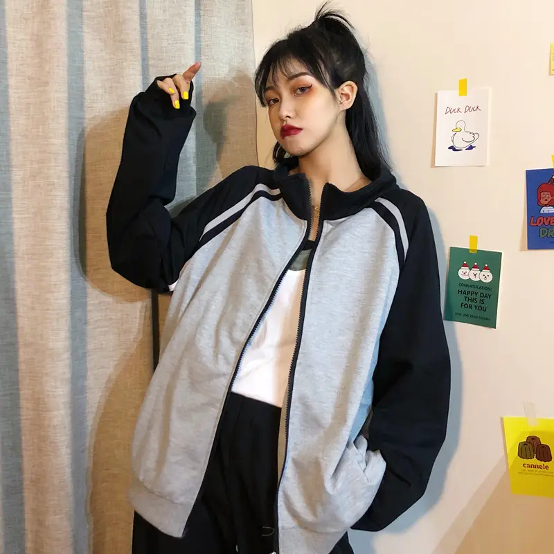 Women Baseball Jacket Black Grey Plus Size Spring Fall 2025 — feature 2