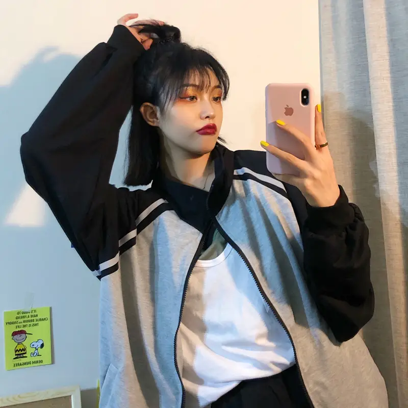 Women Baseball Jacket Black Grey Plus Size Spring Fall 2025 — feature 4
