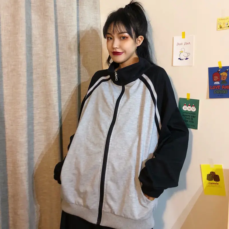 Women Baseball Jacket Black Grey Plus Size Spring Fall 2025 — feature 5