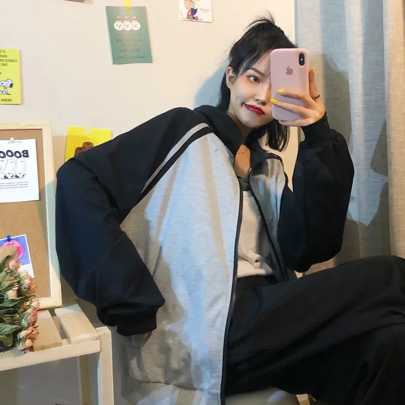 Women Baseball Jacket Black Grey Plus Size Spring Fall 2025 — feature 7