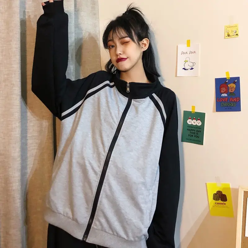 Women Baseball Jacket Black Grey Plus Size Spring Fall 2025