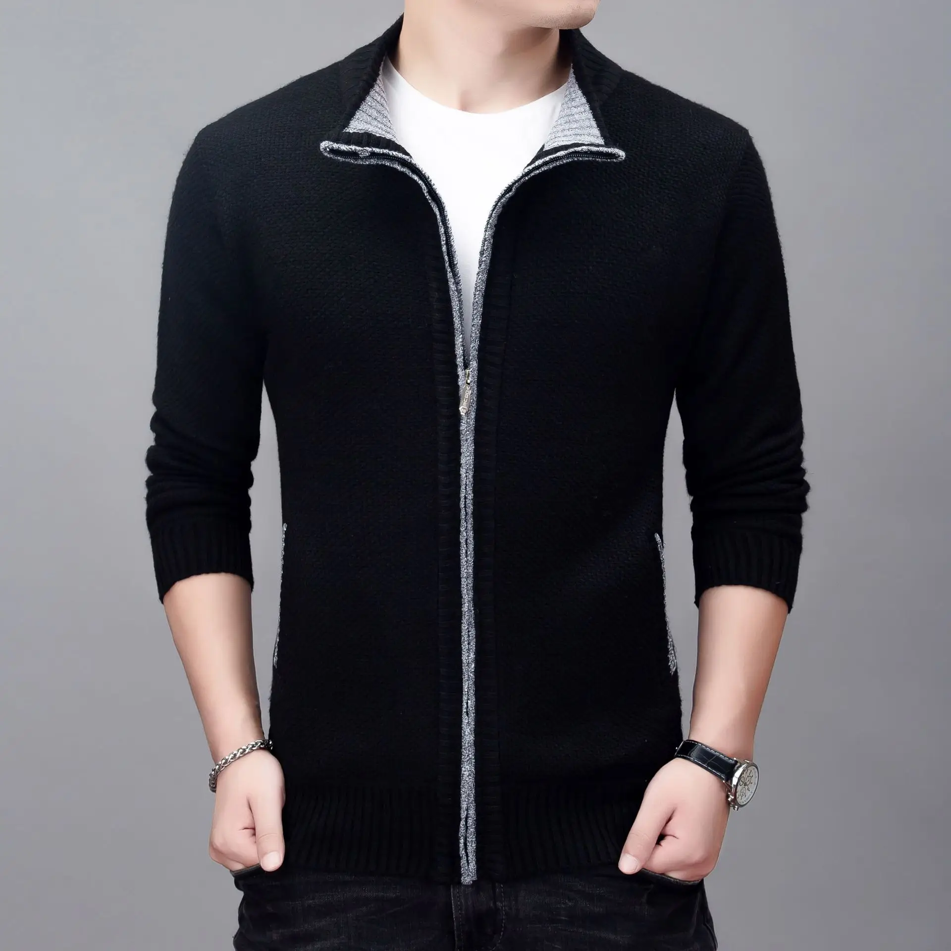 Men Knitted Cardigan Sweater Autumn Winter New Collar - Image 2