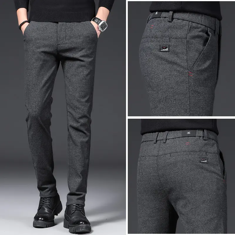 Men's Brushed Straight Leg Pants Black Fleece 2021 - Image 5