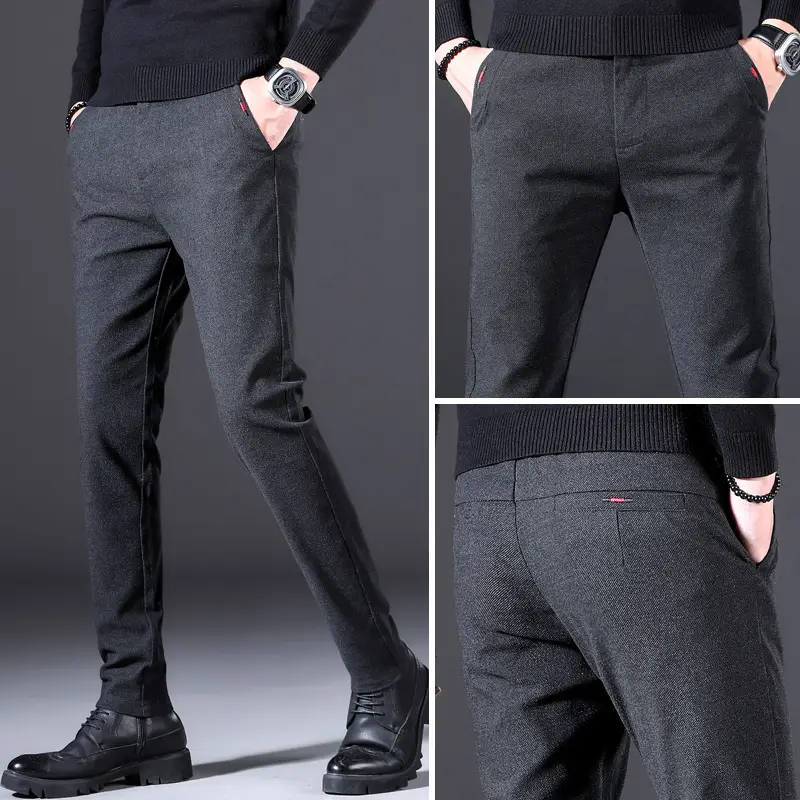 Men's Brushed Straight Leg Pants Black Fleece 2021 - Image 6