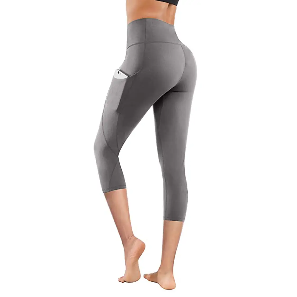 Plus Size Yoga Leggings High Waist Cropped Side Pocket - Image 3