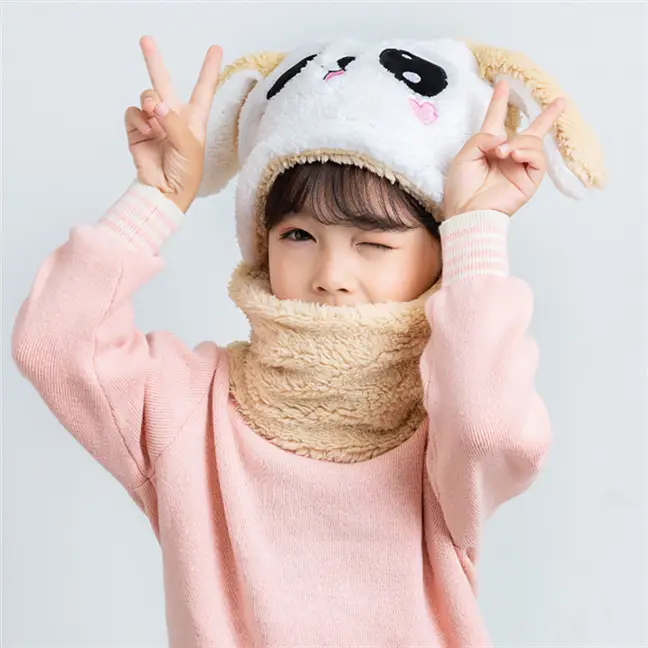 Rabbit Ear Hat Scarf Integrated Children's Winter Warm Scarf Hat Women's Cute Thickened Plush Girls' Ear Protection Hat