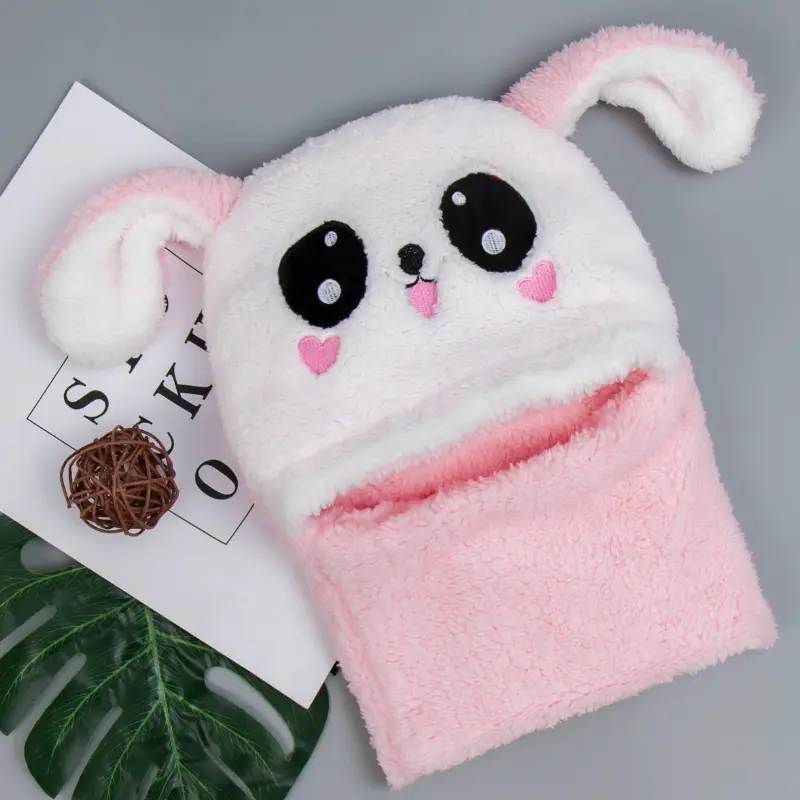 Rabbit Ear Hat Scarf Integrated Children's Winter Warm Scarf Hat Women's Cute Thickened Plush Girls' Ear Protection Hat