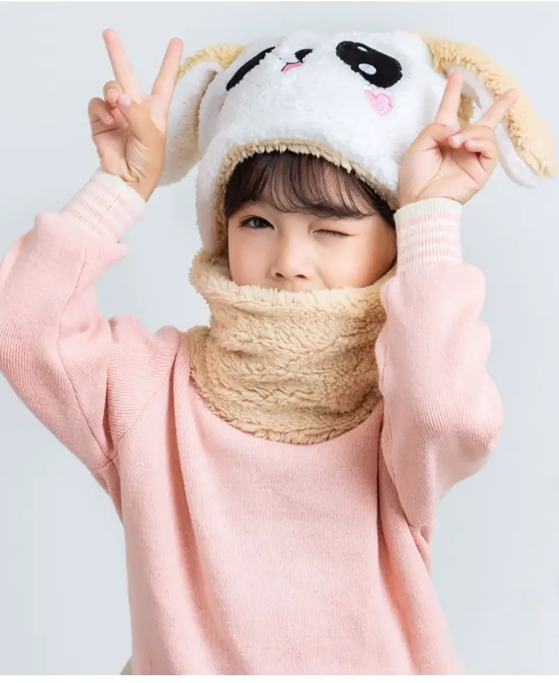 Rabbit Ear Hat Scarf Integrated Children's Winter Warm Scarf Hat Women's Cute Thickened Plush Girls' Ear Protection Hat — feature 11