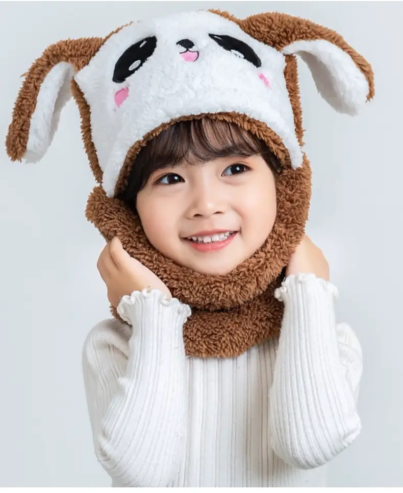 Rabbit Ear Hat Scarf Integrated Children's Winter Warm Scarf Hat Women's Cute Thickened Plush Girls' Ear Protection Hat — feature 13