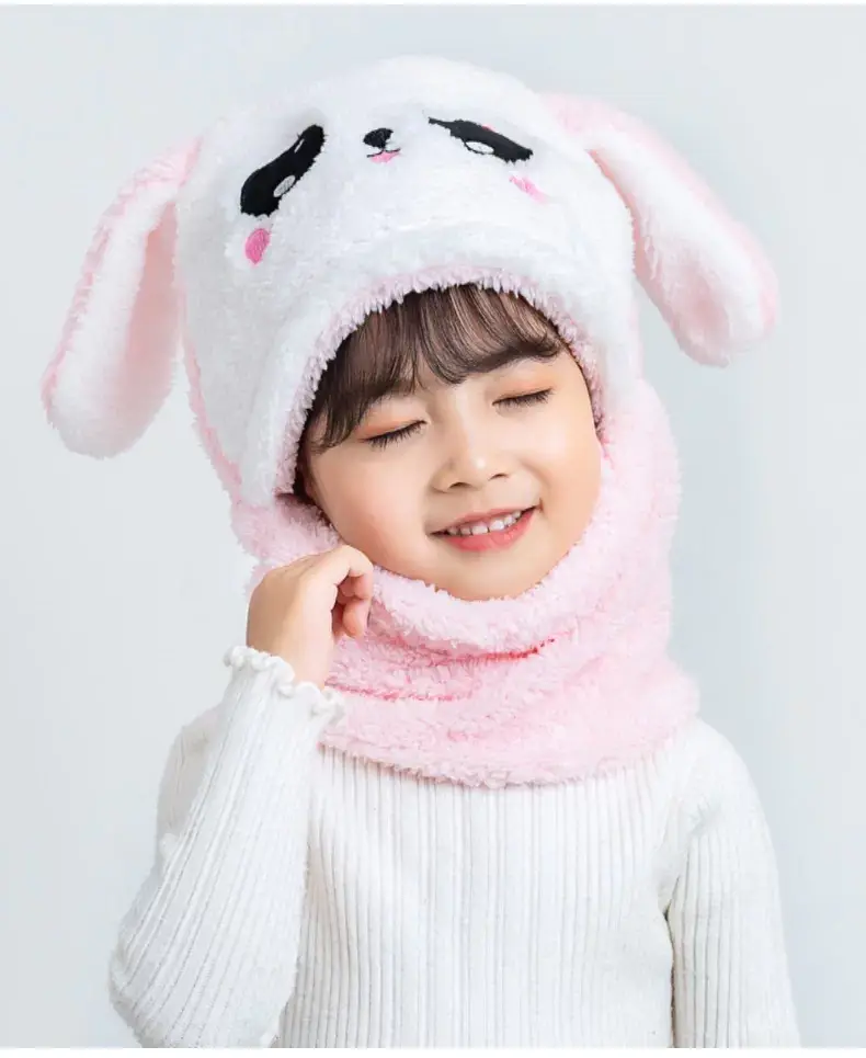 Rabbit Ear Hat Scarf Integrated Children's Winter Warm Scarf Hat Women's Cute Thickened Plush Girls' Ear Protection Hat — feature 15