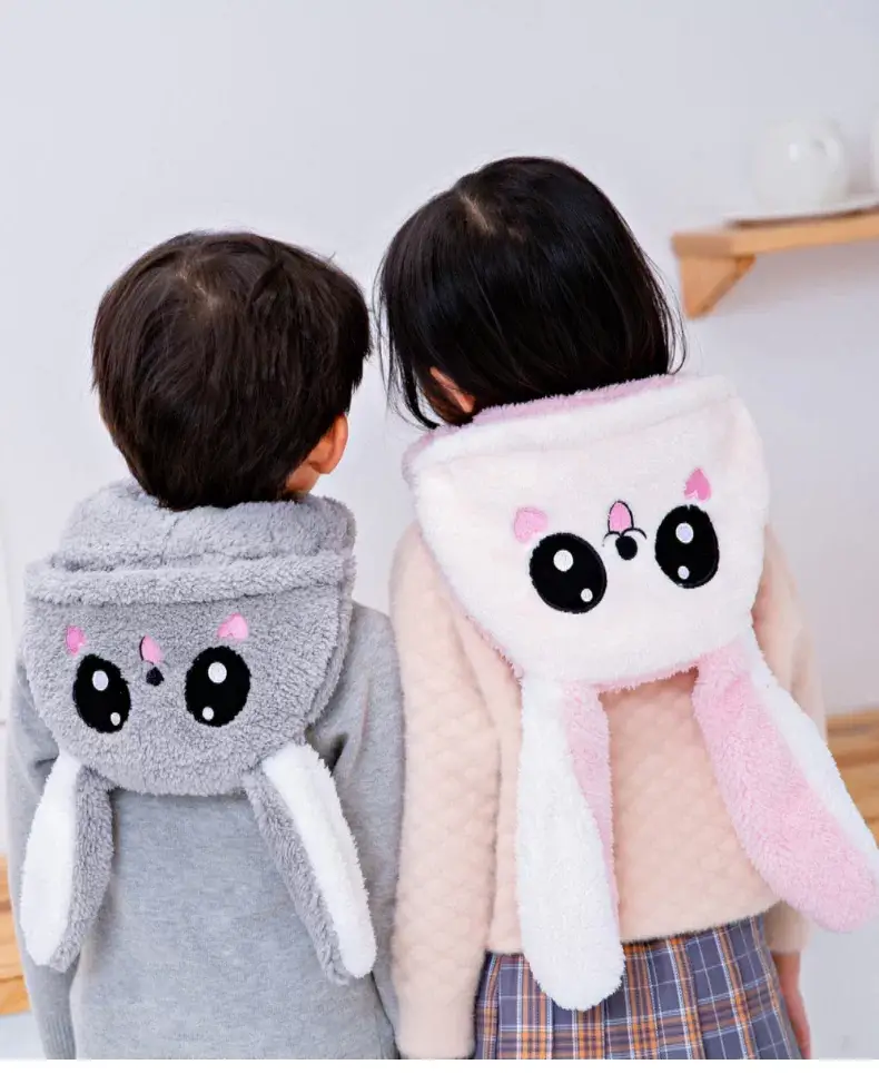 Rabbit Ear Hat Scarf Integrated Children's Winter Warm Scarf Hat Women's Cute Thickened Plush Girls' Ear Protection Hat — feature 16
