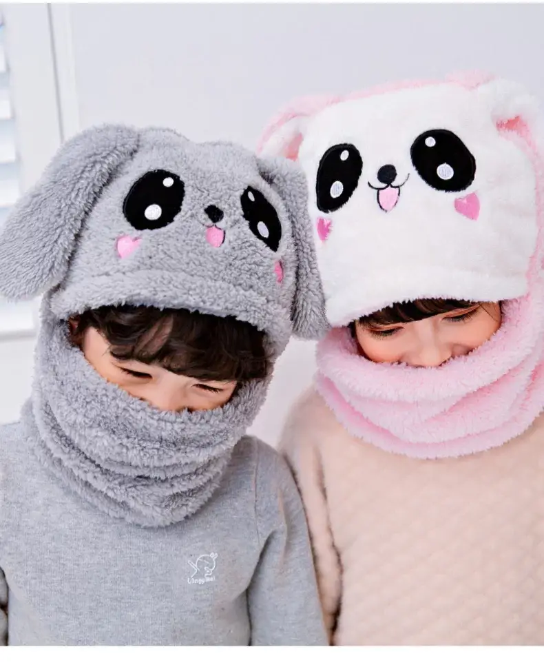 Rabbit Ear Hat Scarf Integrated Children's Winter Warm Scarf Hat Women's Cute Thickened Plush Girls' Ear Protection Hat — feature 17