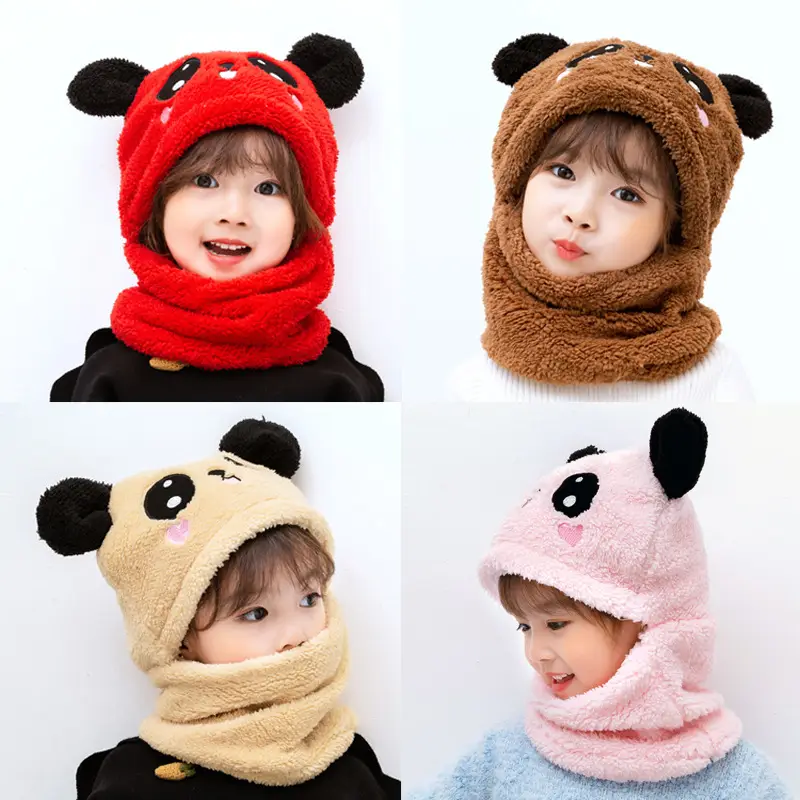 Rabbit Ear Hat Scarf Integrated Children's Winter Warm Scarf Hat Women's Cute Thickened Plush Girls' Ear Protection Hat — feature 19