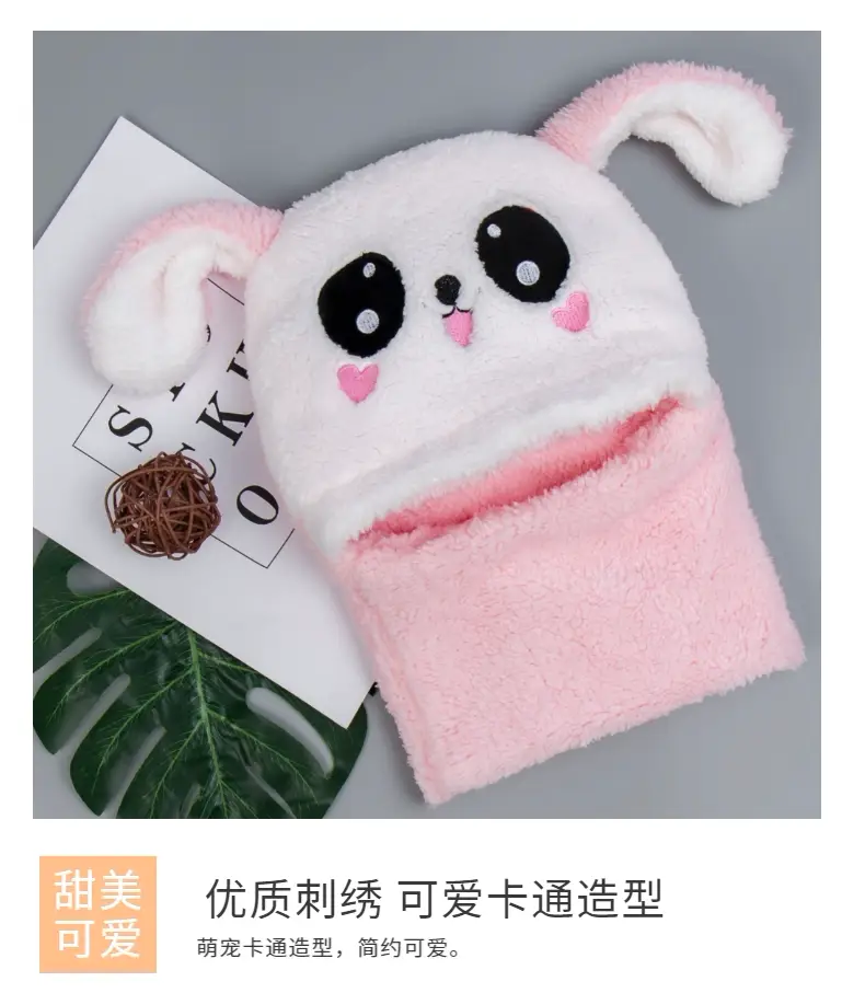 Rabbit Ear Hat Scarf Integrated Children's Winter Warm Scarf Hat Women's Cute Thickened Plush Girls' Ear Protection Hat — feature 4