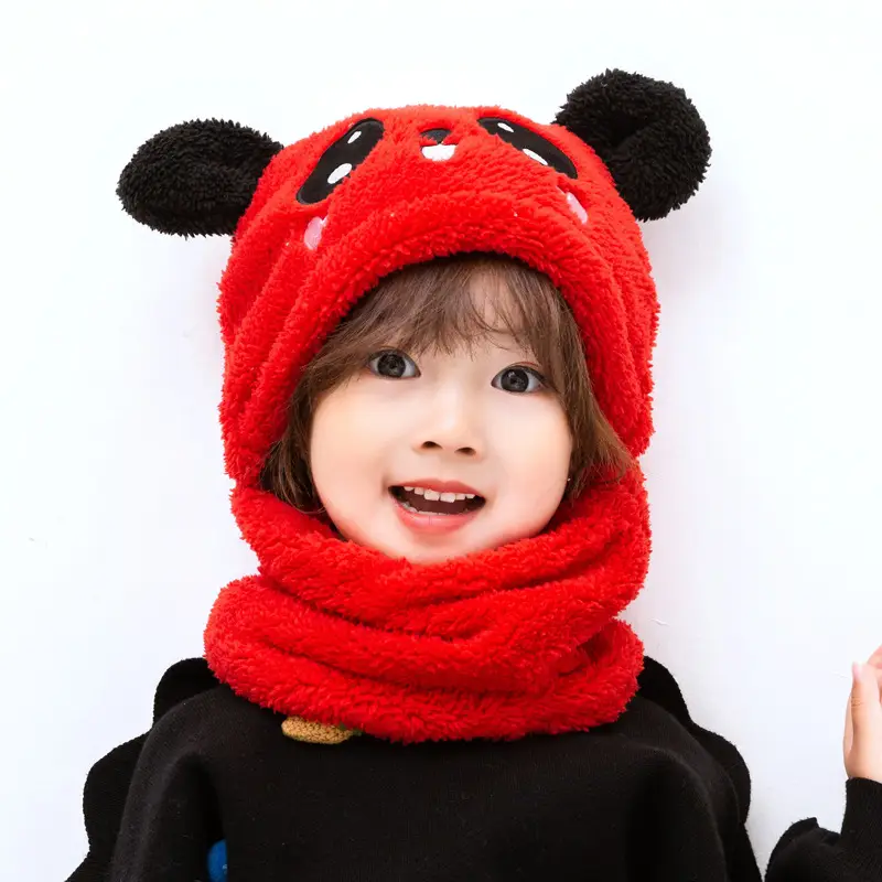 Rabbit Ear Hat Scarf Integrated Children's Winter Warm Scarf Hat Women's Cute Thickened Plush Girls' Ear Protection Hat