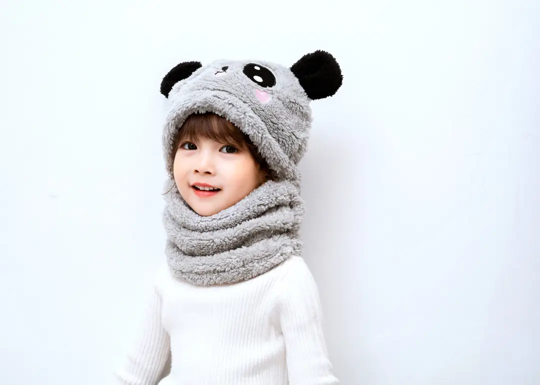 Rabbit Ear Hat Scarf Integrated Children's Winter Warm Scarf Hat Women's Cute Thickened Plush Girls' Ear Protection Hat