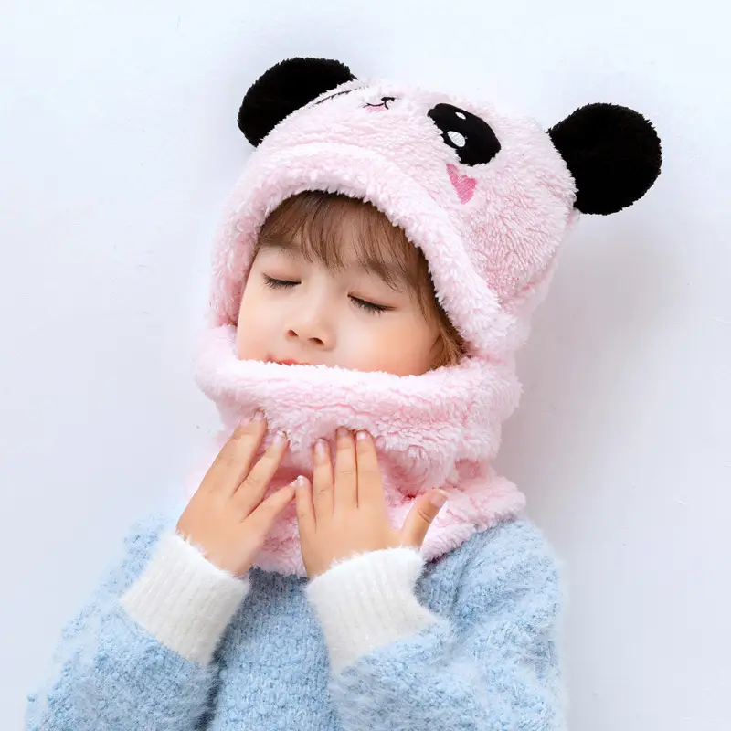 Rabbit Ear Hat Scarf Integrated Children's Winter Warm Scarf Hat Women's Cute Thickened Plush Girls' Ear Protection Hat