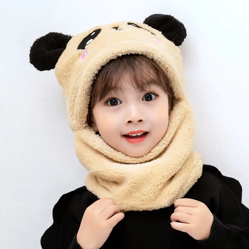 Rabbit Ear Hat Scarf Integrated Children's Winter Warm Scarf Hat Women's Cute Thickened Plush Girls' Ear Protection Hat