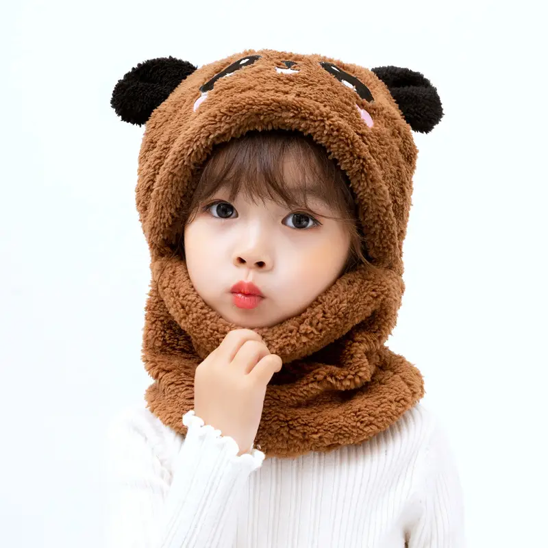 Rabbit Ear Hat Scarf Integrated Children's Winter Warm Scarf Hat Women's Cute Thickened Plush Girls' Ear Protection Hat