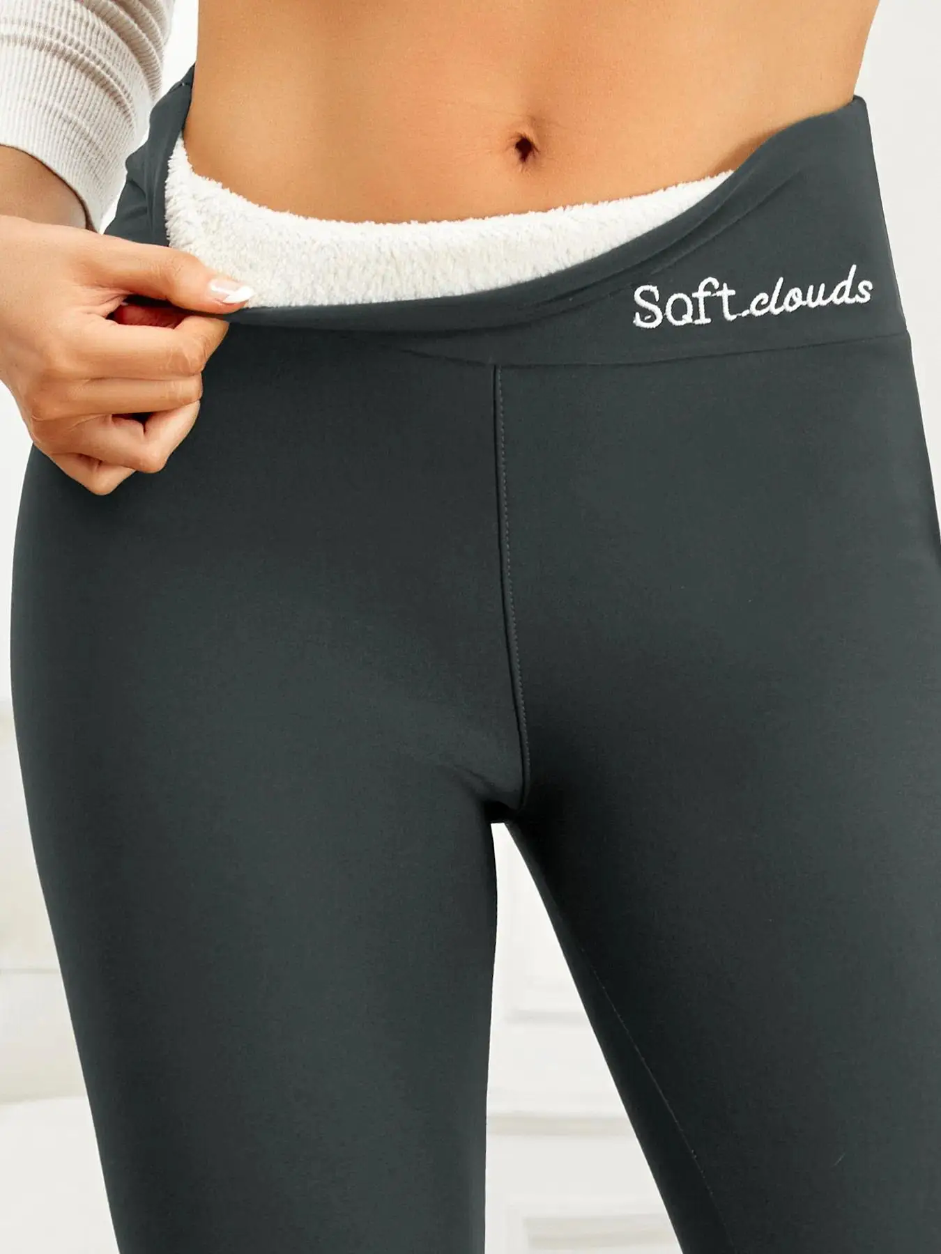 Black Fleece-lined High Waist Leggings for Girls - Image 13