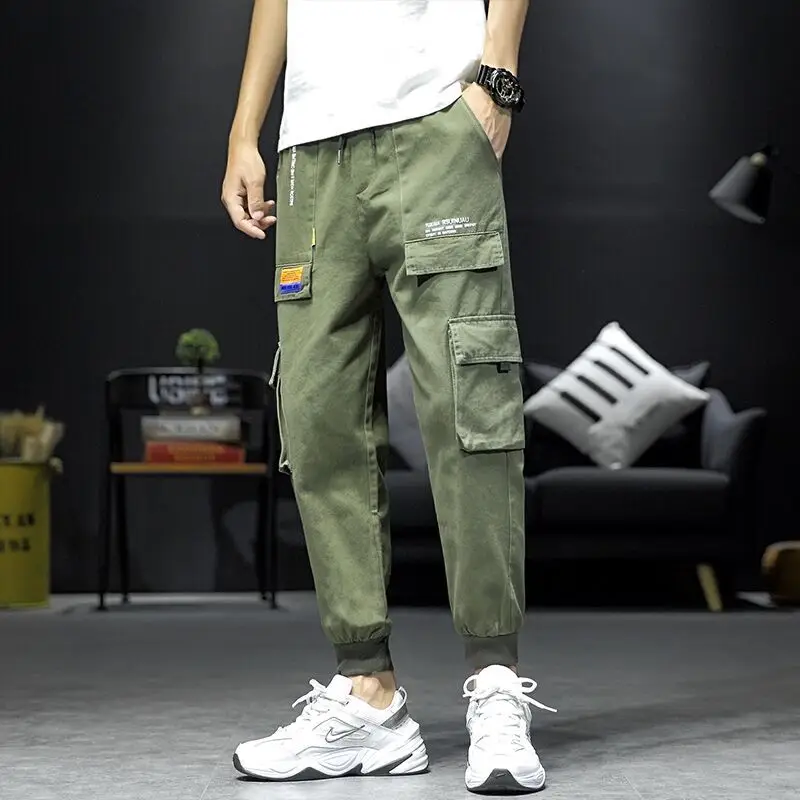 Men Black Multi Pocket Cropped Pants Ankle Tied