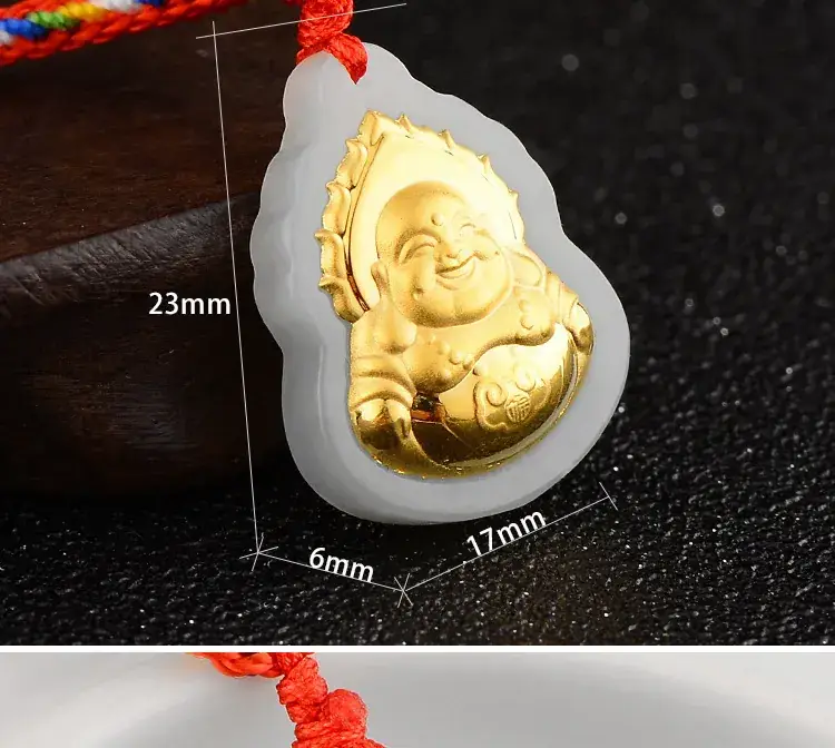 Gold Inlaid Hetian White Jade Guanyin Pendant Necklace — feature 8