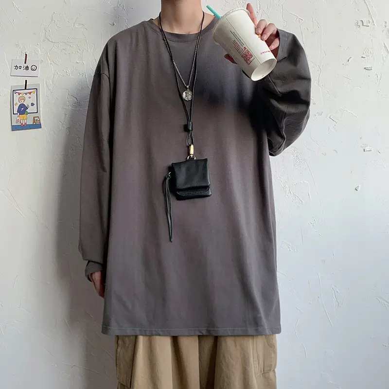 Men Long Sleeve T-Shirt Brown Loose Winter Wear
