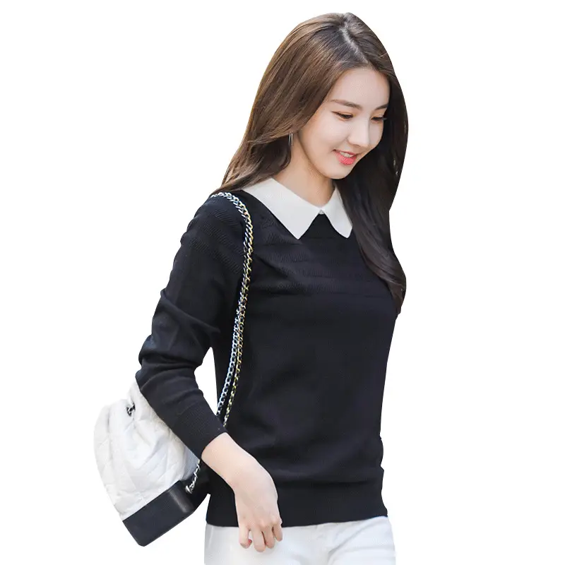 Women Knitted Lapel Sweater Pullover Pink Autumn Winter - Image 6