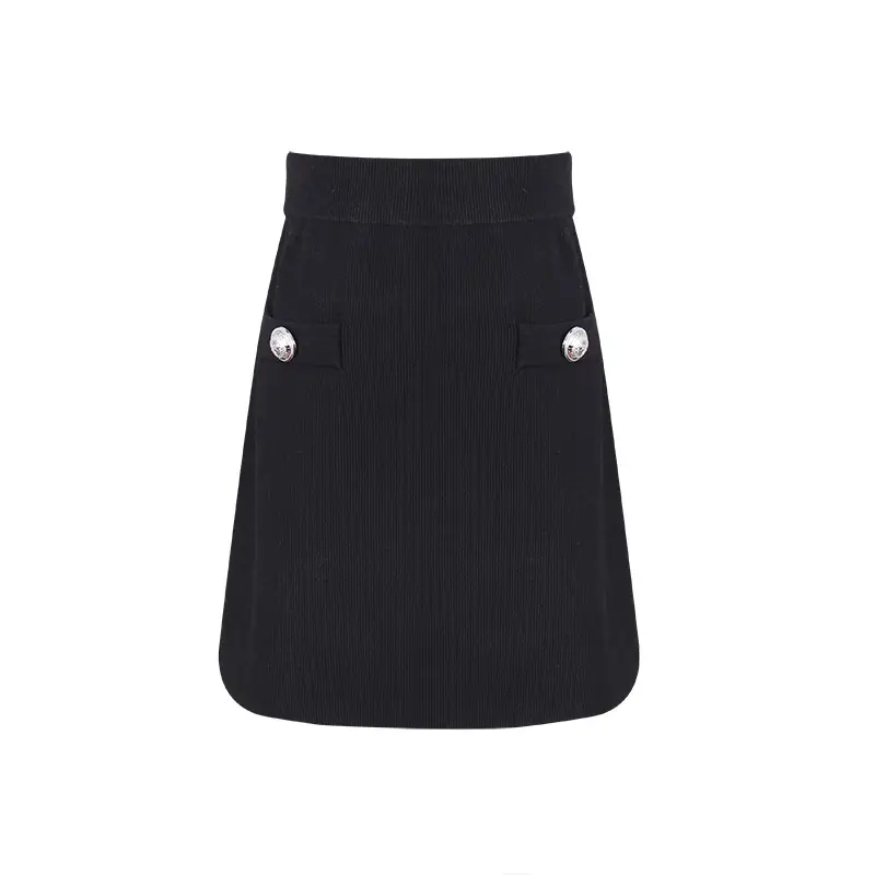 Women Wool Knit Set Light Blue 4Pc Coat Skirt - Image 4