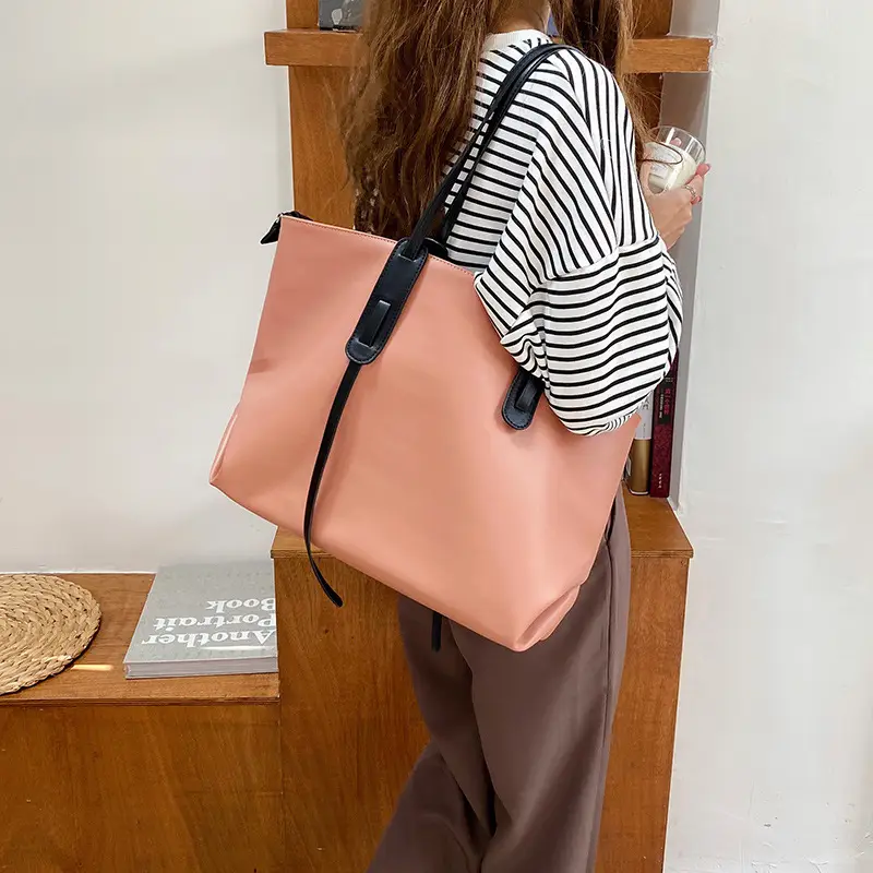 Large Capacity Women's Tan Tote Bag with Strap - Image 7