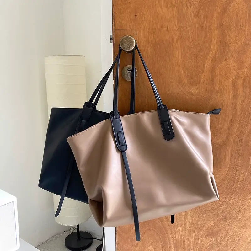 Large Capacity Women's Tan Tote Bag with Strap — feature 2