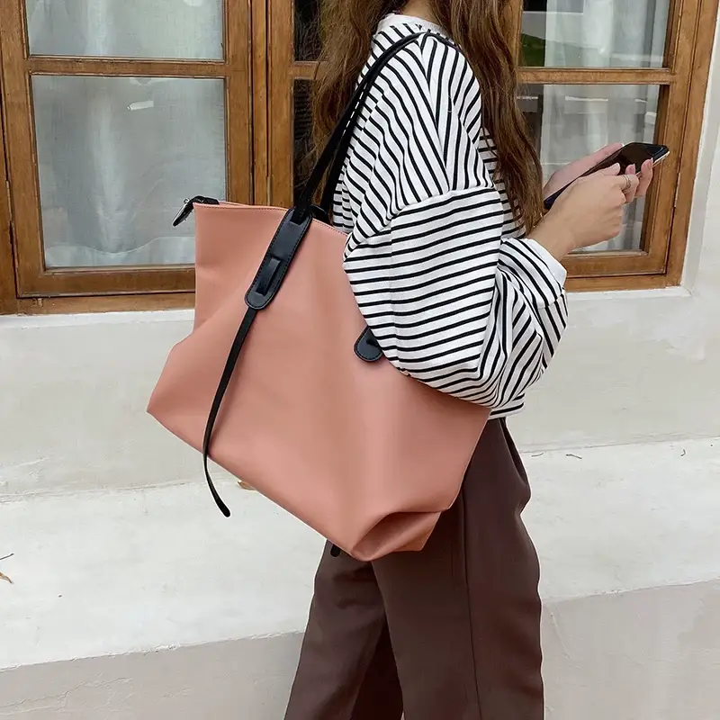 Large Capacity Women's Tan Tote Bag with Strap — feature 3