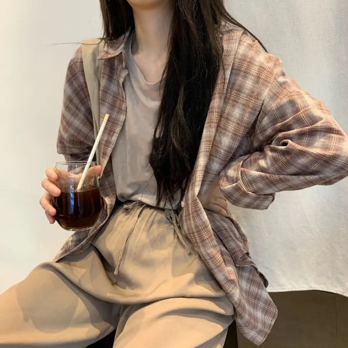 Plaid Long Sleeve Shirt Jacket for Women Autumn 2026 — feature 18