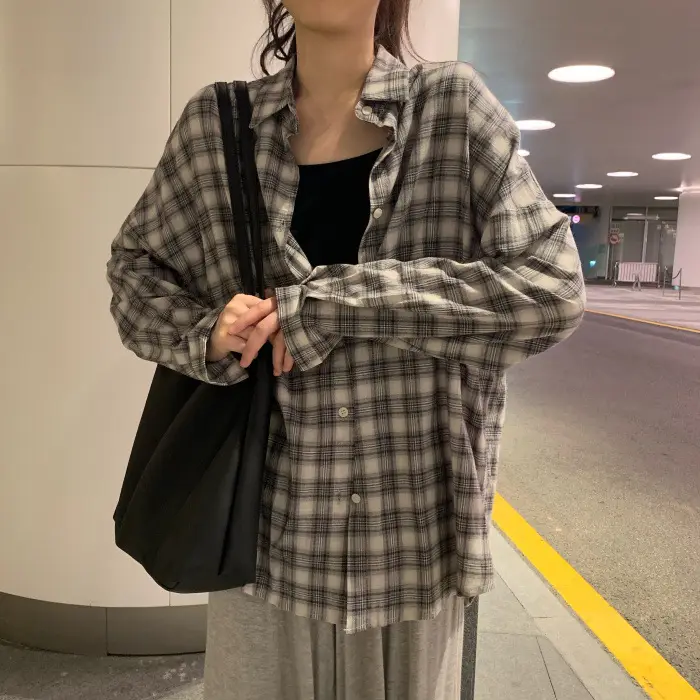Plaid Long Sleeve Shirt Jacket for Women Autumn 2026 — feature 4