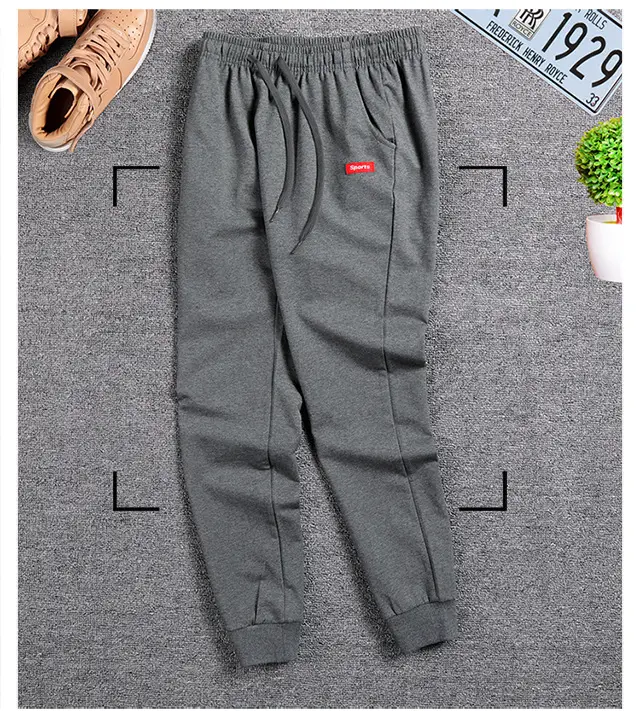 Men's Pure Cotton Sweatpants Grey Black Large — feature 13