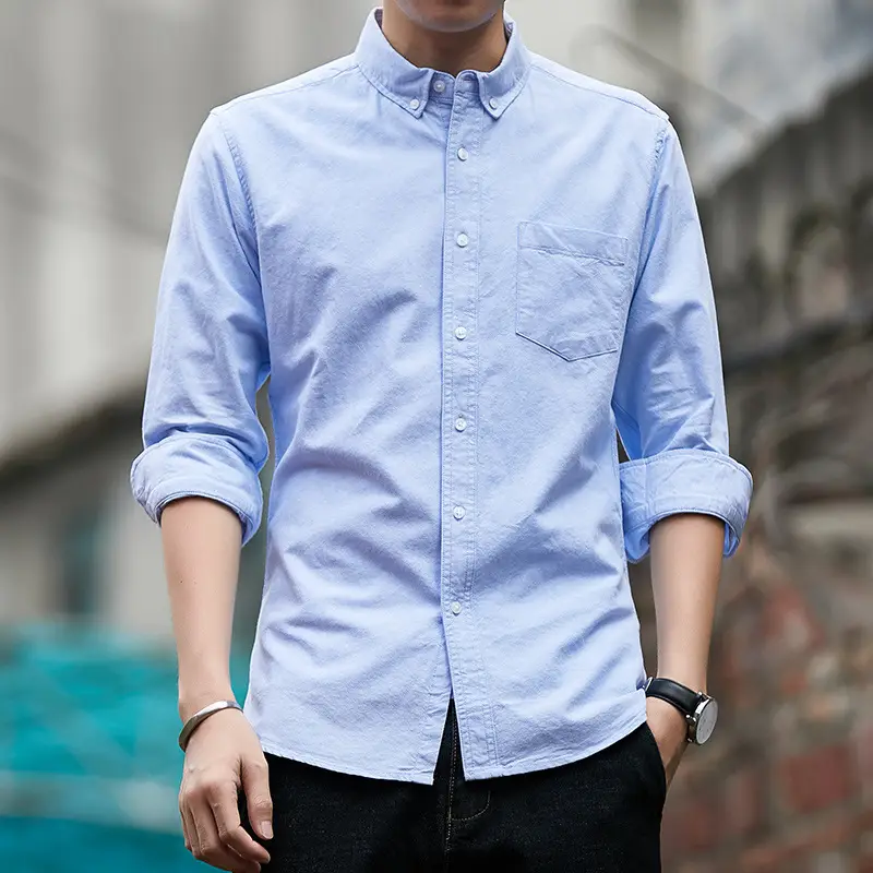 Men Cotton Button Shirt Navy Spring Autumn - Image 8