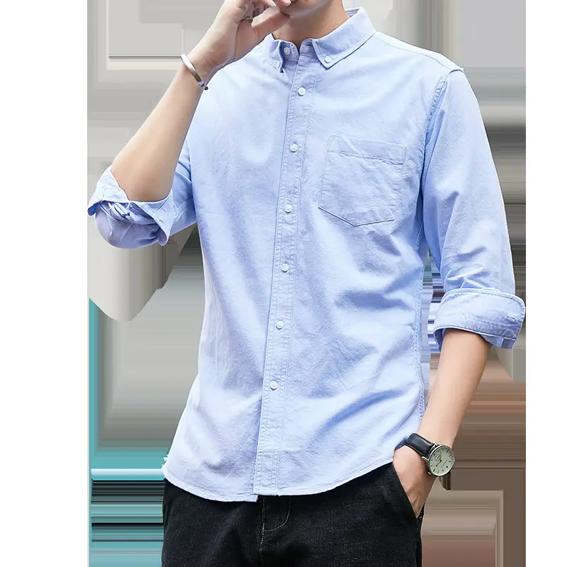 Men Cotton Button Shirt Navy Spring Autumn - Image 9