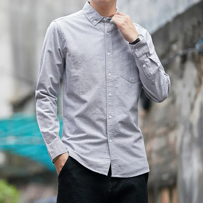 Men Cotton Button Shirt Navy Spring Autumn - Image 3
