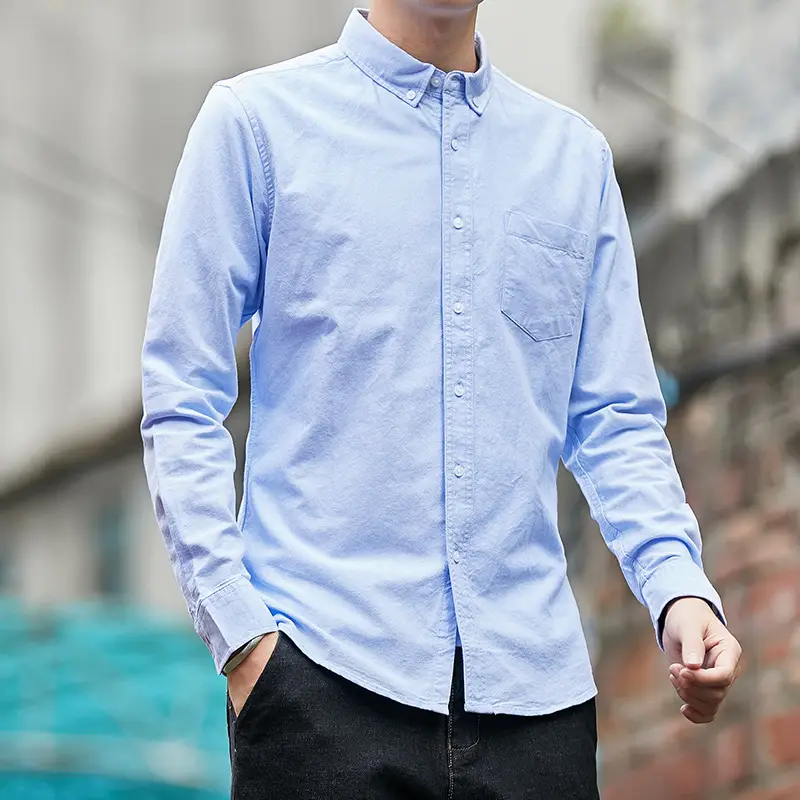 Men Cotton Button Shirt Navy Spring Autumn - Image 4