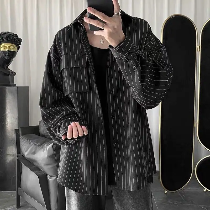 Men's Striped Harajuku Long Sleeve Shirt - Image 2