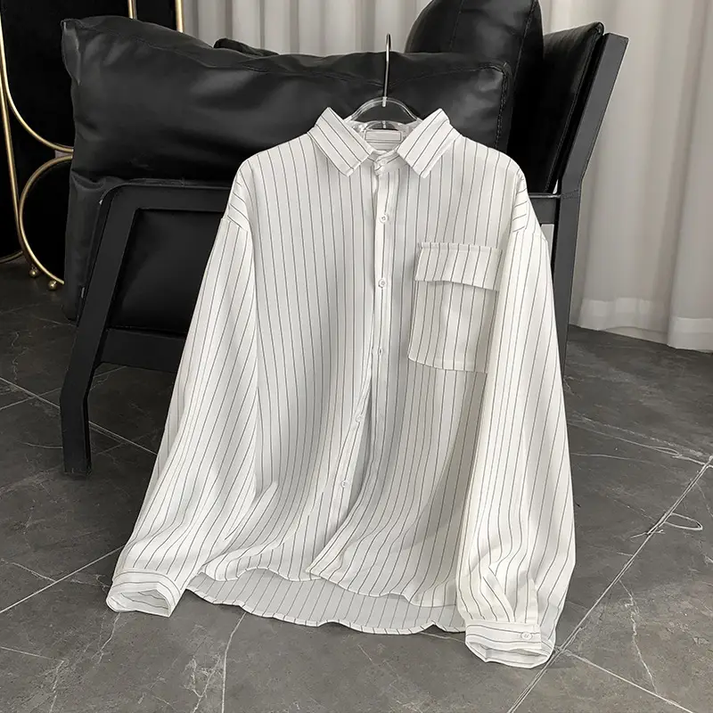 Men's Striped Harajuku Long Sleeve Shirt - Image 5