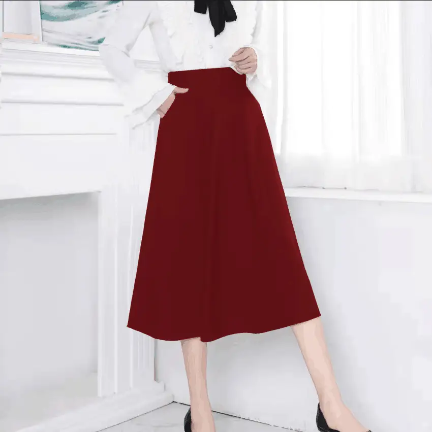 Spring Black Flap Pocket Skirt High Waist A-Line
