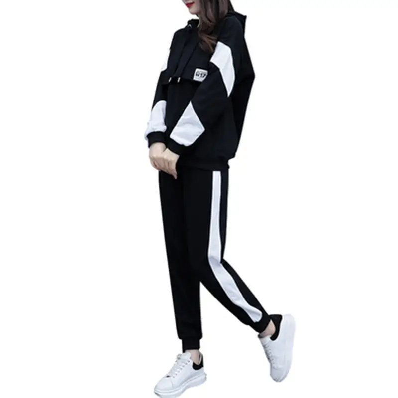 Plus Size Women's Black White Hoodie Track Suit Set - Image 6