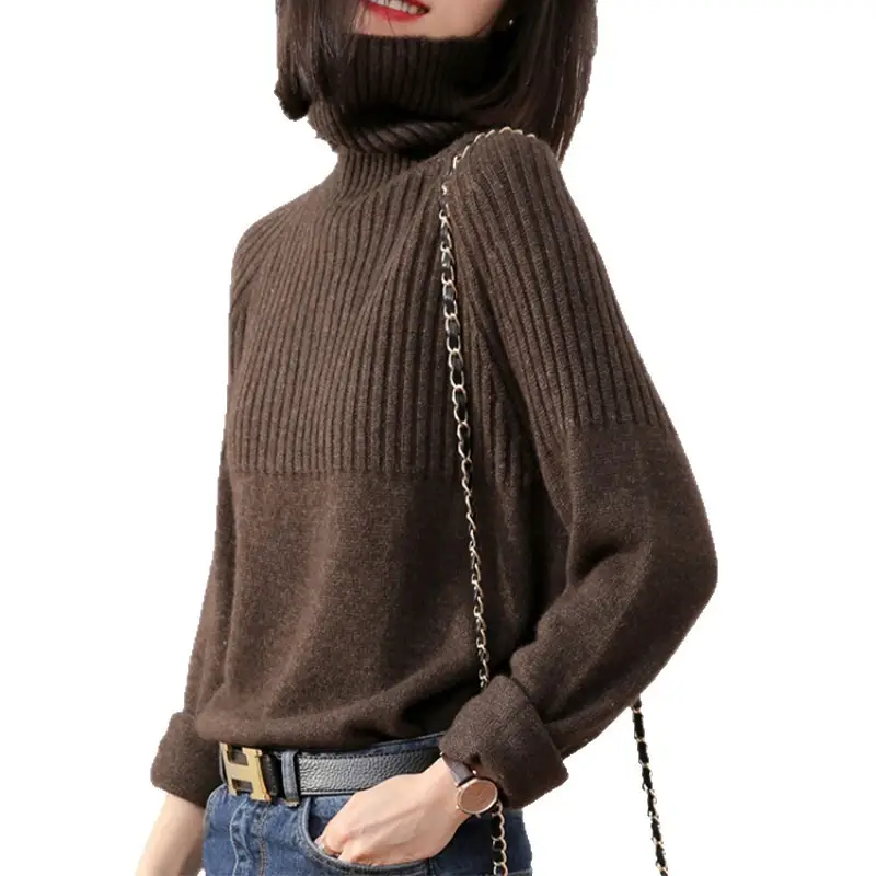 Women's Beige Turtleneck Sweater Large Size - Image 10