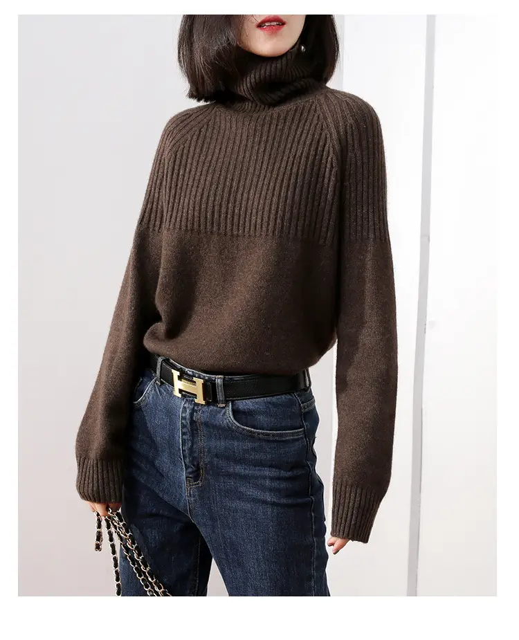 Women's Beige Turtleneck Sweater Large Size — feature 11
