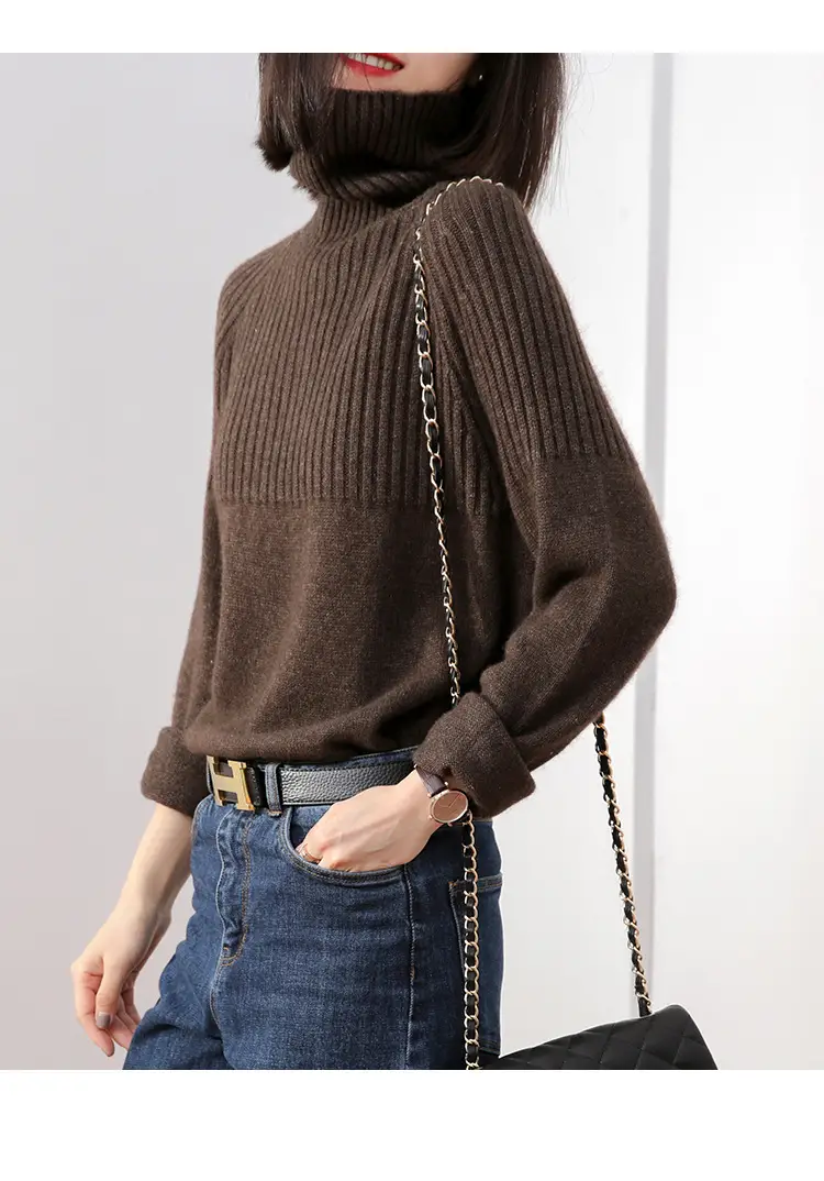 Women's Beige Turtleneck Sweater Large Size — feature 13