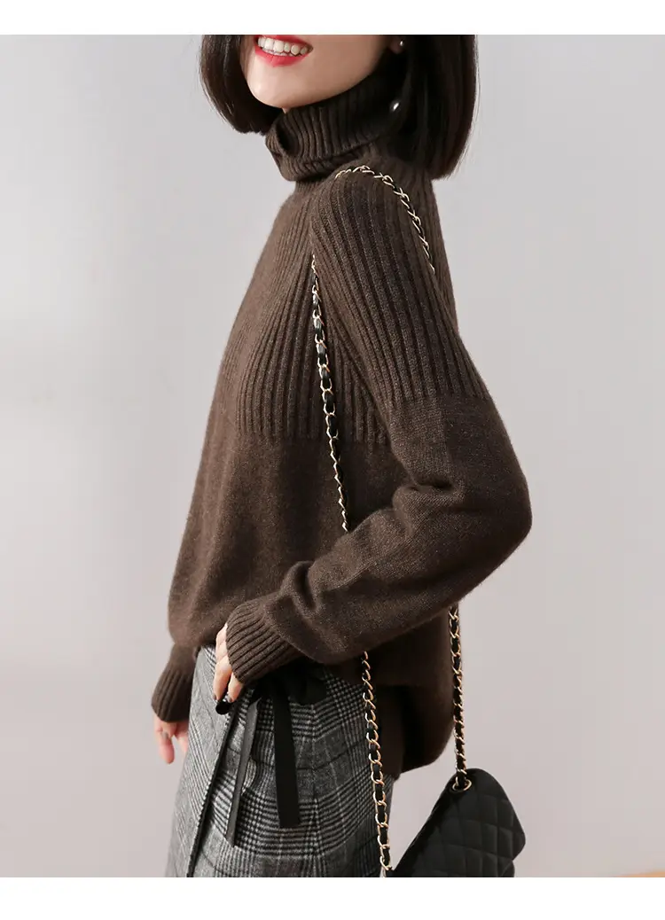 Women's Beige Turtleneck Sweater Large Size — feature 15
