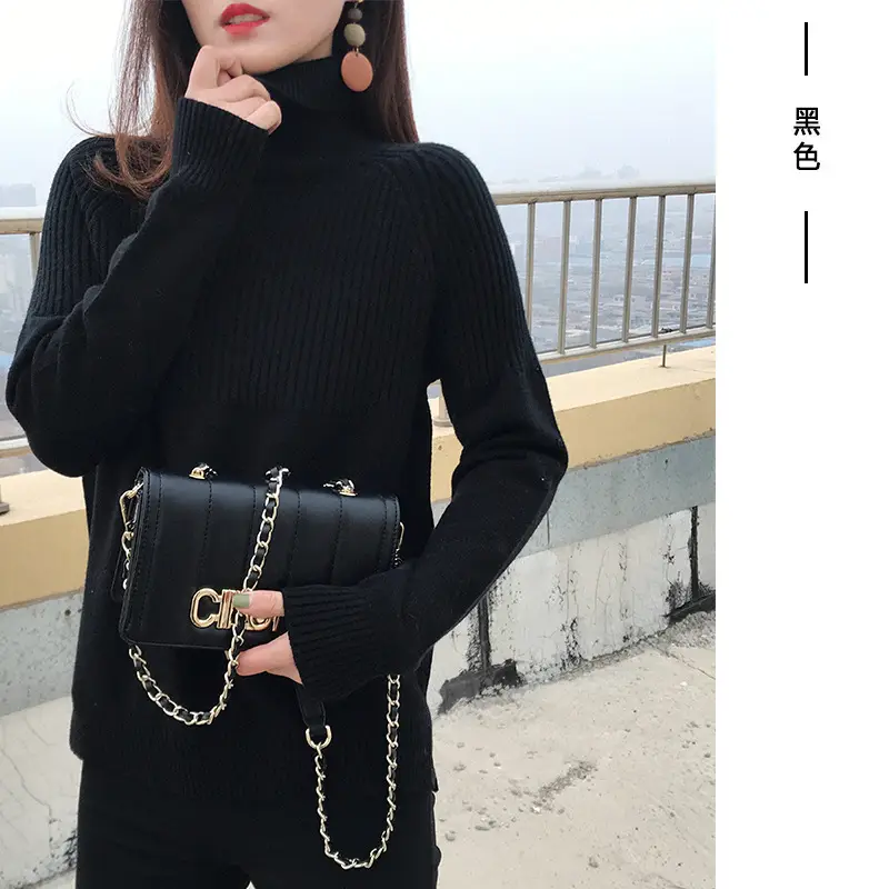 Women's Beige Turtleneck Sweater Large Size - Image 2
