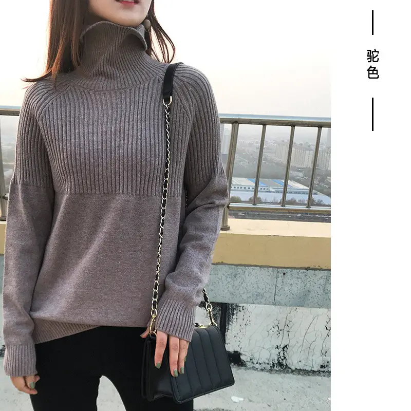 Women's Beige Turtleneck Sweater Large Size - Image 3